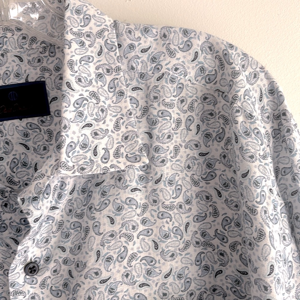 David Donahue Blue Linen Men’s Paisley‎ Dress Shirt Size XL - Picture 3 of 11